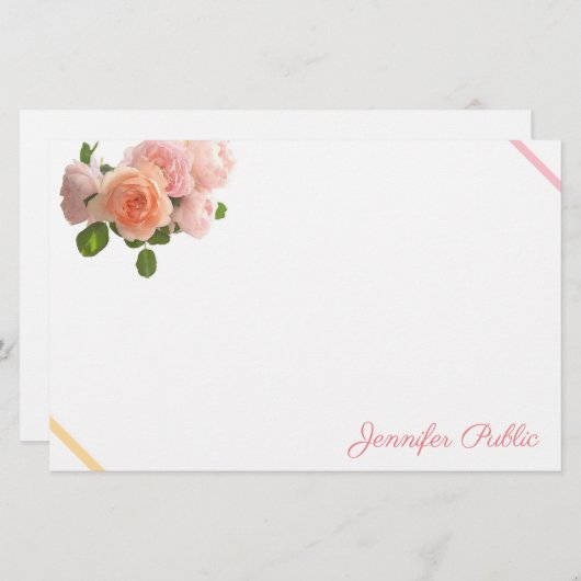 粋な水彩画のバラの手書きの一流のテンプレート 便箋 (正面/裏面)
