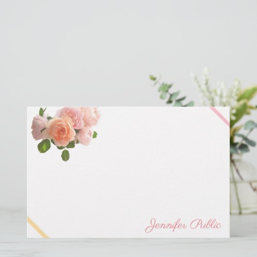 粋な水彩画のバラの手書きの一流のテンプレート 便箋 (スタンド正面)