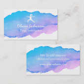 粋な水彩画のピンクのフリーのヨガのインストラクター 名刺 (正面/裏面)