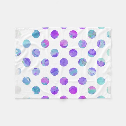 粋な水彩画のピンク、水および紫色の水玉模様 フリースブランケット (正面(横))