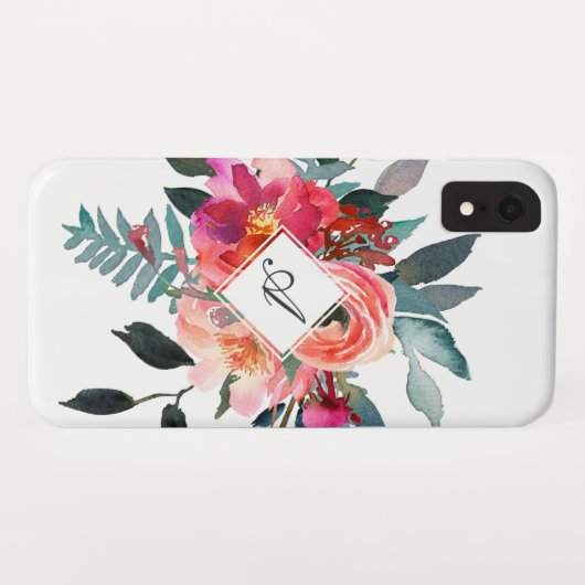 粋な水彩画の花のかわいらしくファンシーなモノグラム Case-Mate iPhoneケース (裏面(横))