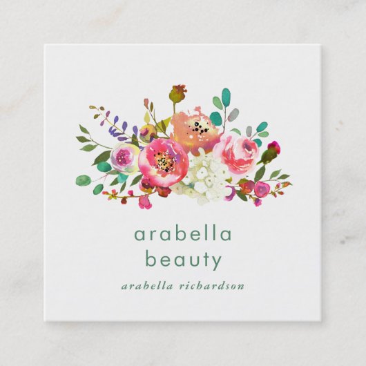 粋な水彩画の花柄|の会合媒体アイコン スクエア名刺 (正面)