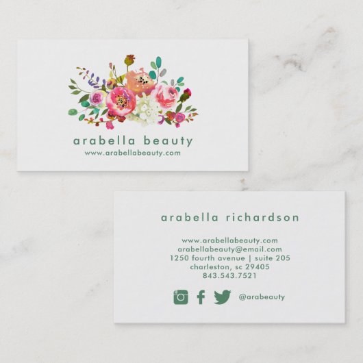 粋な水彩画の花柄|の会合媒体アイコン 名刺 (正面/裏面)