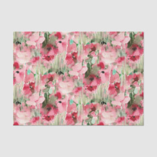 粋な水彩画の赤く、ピンクのヴィンテージの花柄 薄葉紙