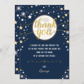 粋な海軍及び金ゴールドの月のきらめきの星の誕生日 サンキューカード (正面/裏面)
