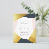 粋な海軍、赤面及び金ゴールドの幾何学的なブライダルシャワー インビテーションポストカード (スタンド正面)