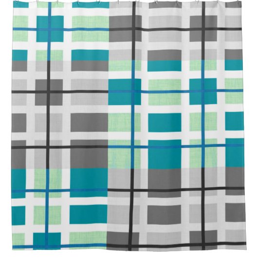 粋な灰色の真新しいティール（緑がかった色）の幾何学的なシャワー・カーテン シャワーカーテン (正面)