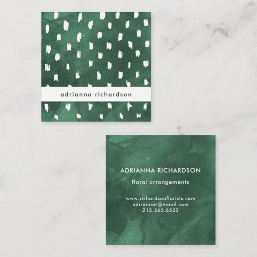 粋な点が付いているエメラルドグリーンの水彩画 スクエア名刺 (正面/裏面)
