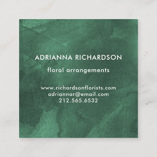 粋な点が付いているエメラルドグリーンの水彩画 スクエア名刺 (裏面)