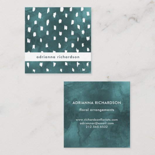 粋な点が付いている魅力的で暗いティール(緑がかった色)の水彩画 スクエア名刺 (正面/裏面)