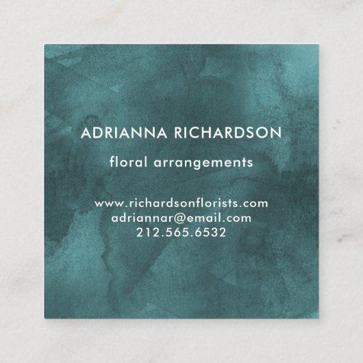 粋な点が付いている魅力的で暗いティール(緑がかった色)の水彩画 スクエア名刺 (裏面)