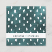 粋な点が付いている魅力的で暗いティール(緑がかった色)の水彩画 スクエア名刺 (正面)