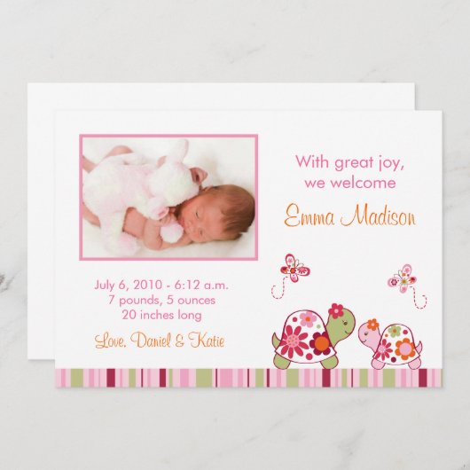 粋な熱帯カメの写真の誕生の発表 案内状 (正面/裏面)