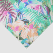 粋な熱帯ティール(緑がかった色)のピンクの花柄のフラミンゴ 薄葉紙 (詳細)