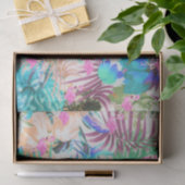 粋な熱帯ティール(緑がかった色)のピンクの花柄のフラミンゴ 薄葉紙 (ギフト)