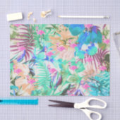 粋な熱帯ティール(緑がかった色)のピンクの花柄のフラミンゴ 薄葉紙 (クラフト)