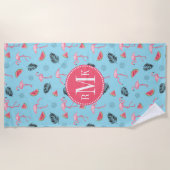 粋な熱帯フラミンゴ及びスイカパターン ビーチタオル (正面)