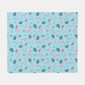 粋な熱帯フラミンゴ及びスイカパターン フリースブランケット (正面(横))