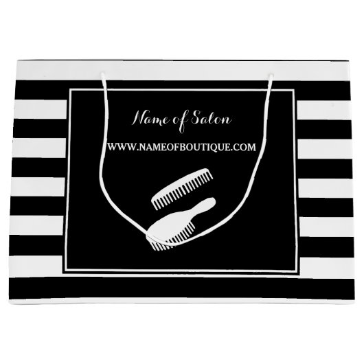 粋な白黒のストライプ毛および美容院 ラージペーパーバッグ (正面)