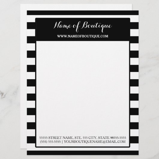 粋な白黒のストライプ毛および美容院 レターヘッド (正面/裏面)