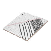 粋な白黒のピンクのストライブ柄のドット・パターン タイル (側面)