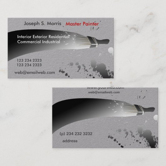 粋な白黒の水彩画のペンキの塗装業者 名刺 (正面/裏面)