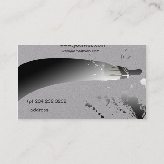 粋な白黒の水彩画のペンキの塗装業者 名刺 (裏面)