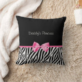 粋な白黒シマウマのプリントのピンクのリボン クッション (ブランケット)