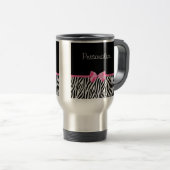 粋な白黒シマウマのプリントのピンクのリボン トラベルマグ (正面右)