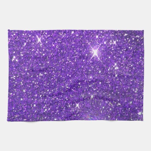 粋な紫色のきらめくなグリッターの輝き キッチンタオル (横)