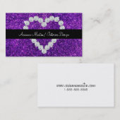 粋な紫色のグリッターのきらめくダイヤモンドのハート 名刺 (正面/裏面)