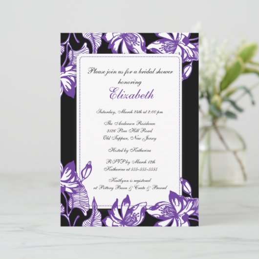 粋な紫色の花のブライダルシャワーの招待状 招待状 (スタンド正面)