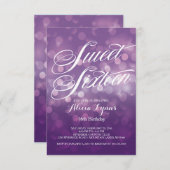 粋な紫色の《写真》ぼけ味ライトSweet sixteenのパーティー 招待状 (正面/裏面)