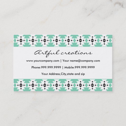 粋な緑のアステカなパターン 名刺 (裏面)