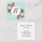 粋な花の青いモノグラムのばら色の名刺 スクエア名刺 (正面/裏面)