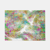 粋な茶色の緑の水彩画の手塗りのやし ドアマット (正面)