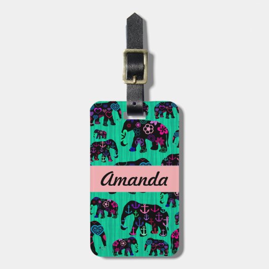 粋な象の花のいかりのハートのモノグラム ラゲッジタグ (正面縦)
