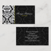 粋な賢人#2の黒いダマスク織のシックな名刺 名刺 (正面/裏面)