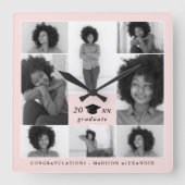 粋な赤面の卒業の帽子の写真のコラージュ スクエア壁時計 (正面)