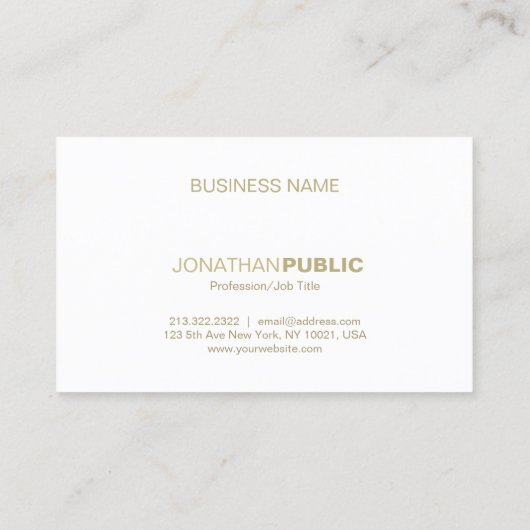 粋な金ゴールドの白く滑らかでモダンでスタイリッシュな平野 名刺 (裏面)