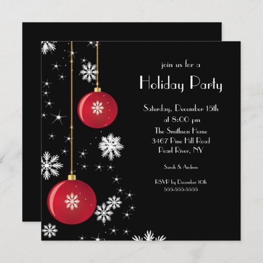 粋な雪片のオーナメントの休日のパーティの招待状 招待状 (正面/裏面)