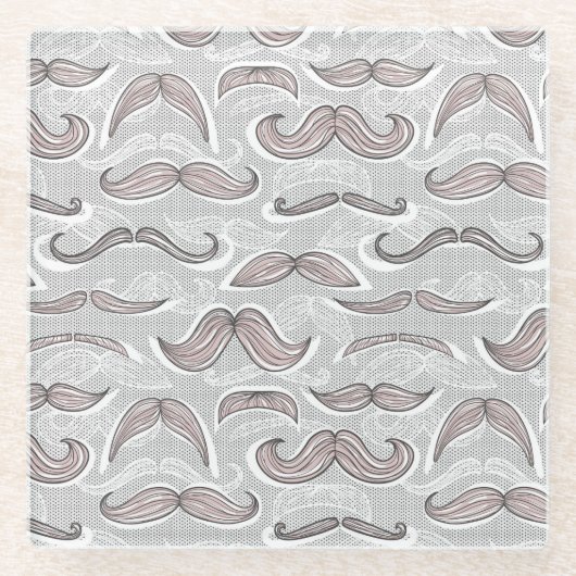 粋な髭パターン ガラスコースター (正面)