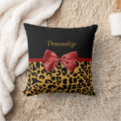 粋な黒および金ゴールドのヒョウのプリントの赤いリボンの弓 クッション (ブランケット)