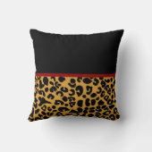 粋な黒および金ゴールドのヒョウのプリントの赤いリボンの弓 クッション (裏面)