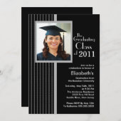 粋な黒のストライプの写真の卒業の招待状 招待状 (正面/裏面)