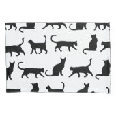 粋な黒猫のシルエット及び白 枕カバー (正面)