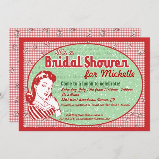 粋な50年代のブライダルシャワーの招待状 招待状 (正面/裏面)