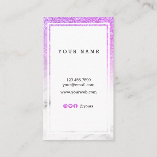 粋なPurpleGlitterの大理石の縦の名刺 名刺 (裏面)