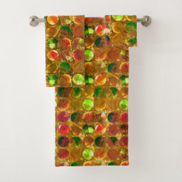 粗いオレンジ色のテクスチャの円 バスタオルセット