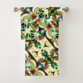 粗いガラススタイルで緑と色のラポート バスタオルセット